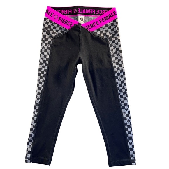 Zumba Wear Pants - Zumba Wear Fierce Female Checkered Leggings Black Pink V-Waist Medium